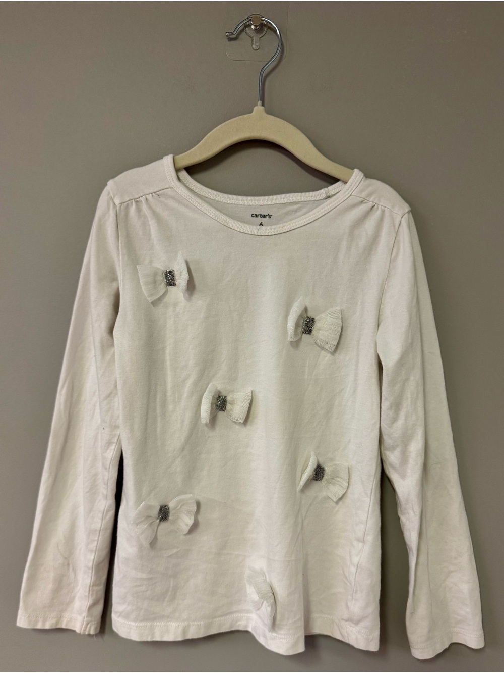 Carter's Cream / White Long-Sleeve Tee with Decorative Bows